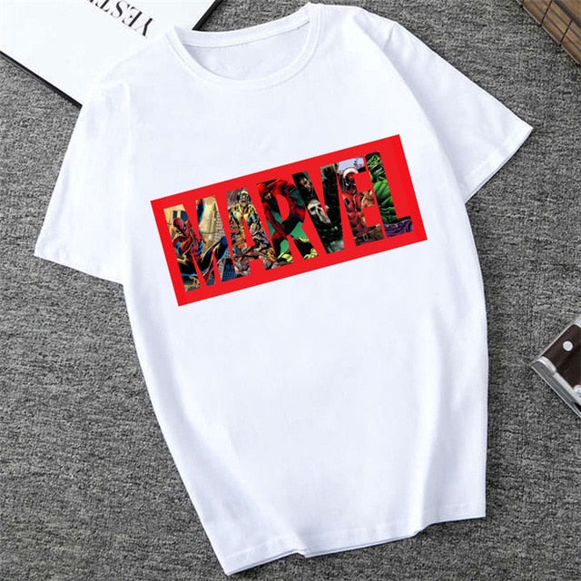 Showtly   MARVEL Studios White T shirt  Captain America Iron  Spider Short Sleeve Vogue  The Avengers Summer Tee Tops