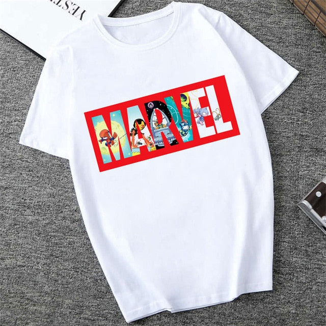 Showtly   MARVEL Studios White T shirt  Captain America Iron  Spider Short Sleeve Vogue  The Avengers Summer Tee Tops