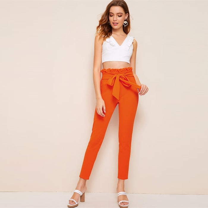 Elegant Solid High Waist Pants