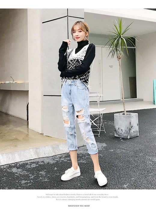 Women Blue Loose Vintage Jeans