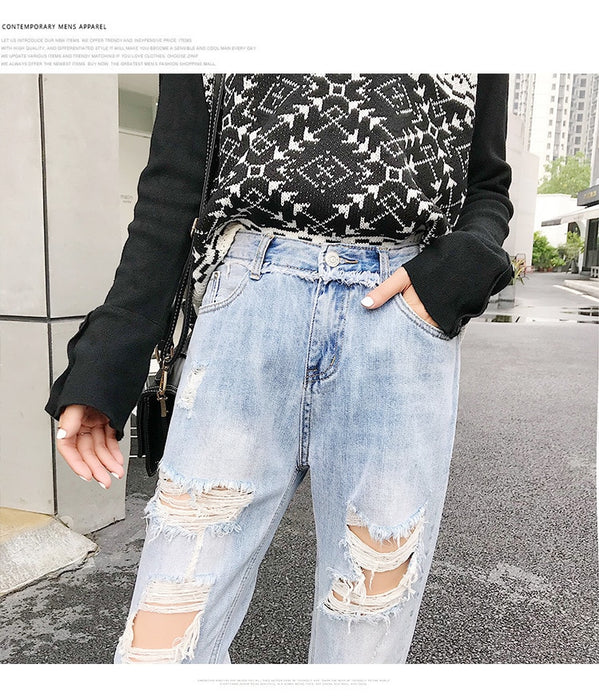 Women Blue Loose Vintage Jeans