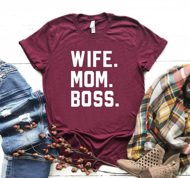 WIFE MOM BOSS Letters Print Women tshirt Cotton Casual Funny t shirt For Lady Girl Top Tee Hipster Drop Ship S-1