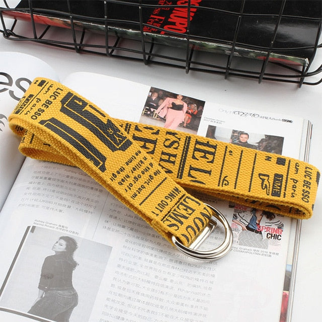 24 styles Unisex Canvas Belts Letters Printed D Ring Double Buckle Punk Waist Strap Women Men Teenager Long Wide white Belt