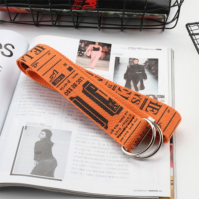 24 styles Unisex Canvas Belts Letters Printed D Ring Double Buckle Punk Waist Strap Women Men Teenager Long Wide white Belt