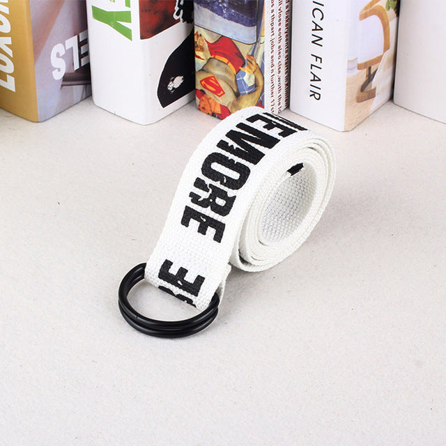 24 styles Unisex Canvas Belts Letters Printed D Ring Double Buckle Punk Waist Strap Women Men Teenager Long Wide white Belt
