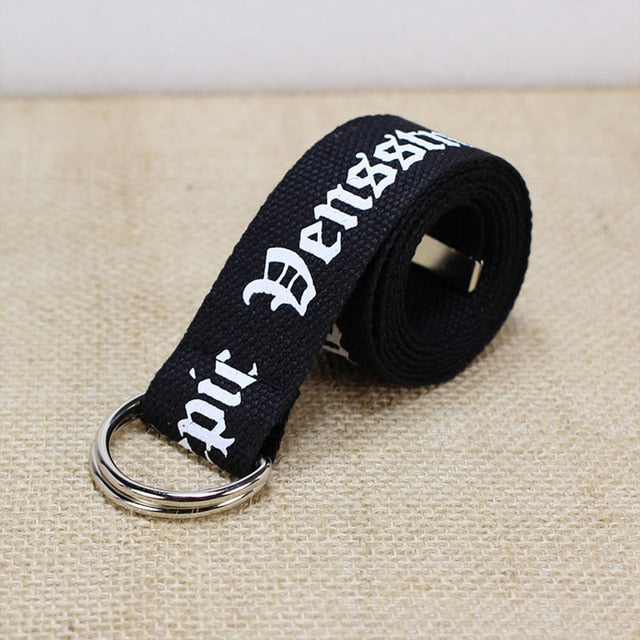 24 styles Unisex Canvas Belts Letters Printed D Ring Double Buckle Punk Waist Strap Women Men Teenager Long Wide white Belt