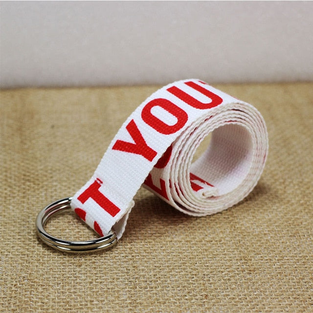 24 styles Unisex Canvas Belts Letters Printed D Ring Double Buckle Punk Waist Strap Women Men Teenager Long Wide white Belt