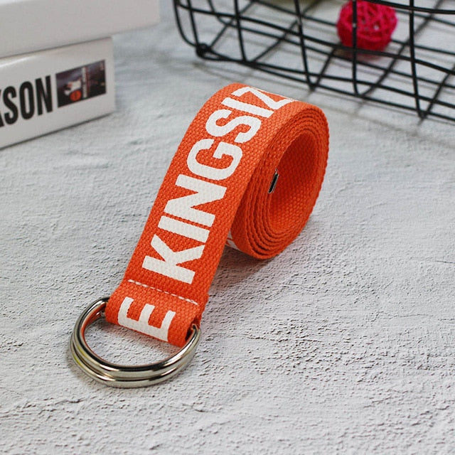 24 styles Unisex Canvas Belts Letters Printed D Ring Double Buckle Punk Waist Strap Women Men Teenager Long Wide white Belt