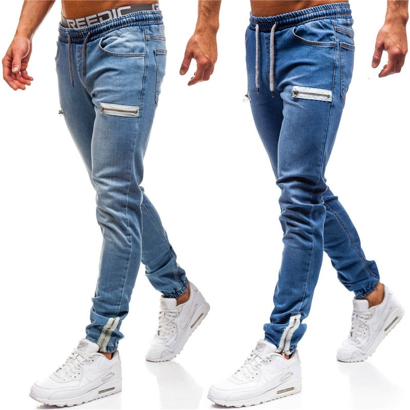 Men's Drawstring Skinny Biker Jeans