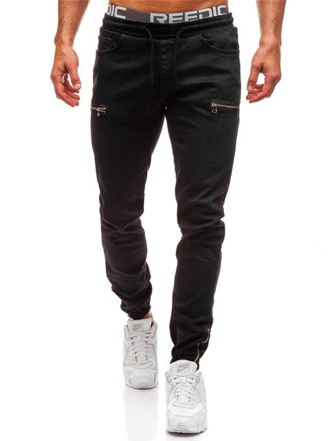 Men's Drawstring Skinny Biker Jeans