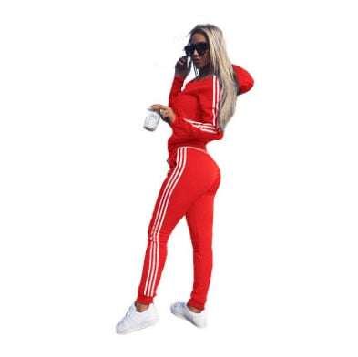 Ladies Solid Tracksuit 2 Piece Set