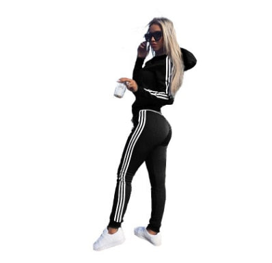 Ladies Solid Tracksuit 2 Piece Set