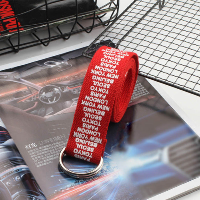 24 styles Unisex Canvas Belts Letters Printed D Ring Double Buckle Punk Waist Strap Women Men Teenager Long Wide white Belt