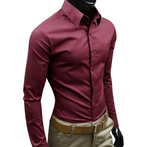 Men's Solid Color Long Sleeve Business Casual Button Up Shirt