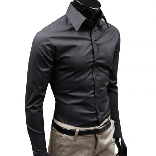 Men's Solid Color Long Sleeve Business Casual Button Up Shirt