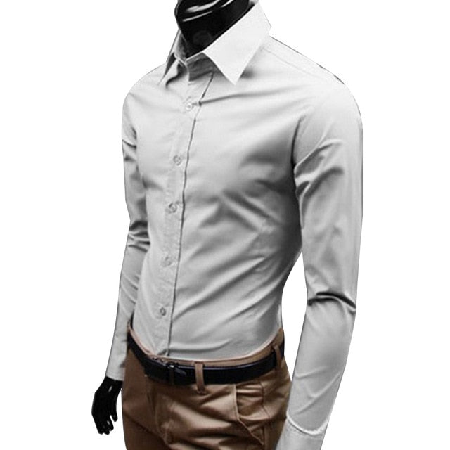 Men's Solid Color Long Sleeve Business Casual Button Up Shirt