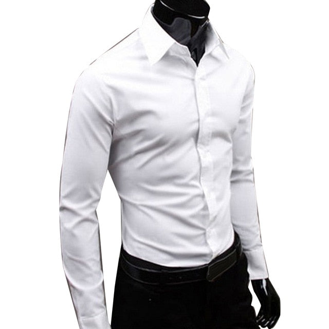 Men's Solid Color Long Sleeve Business Casual Button Up Shirt