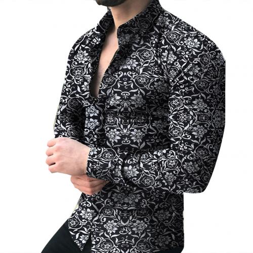Fashion Men Long Sleeve Floral Print Shirt