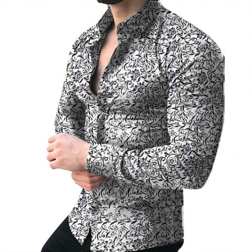 Fashion Men Long Sleeve Floral Print Shirt