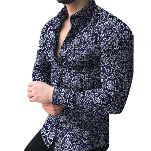 Fashion Men Long Sleeve Floral Print Shirt