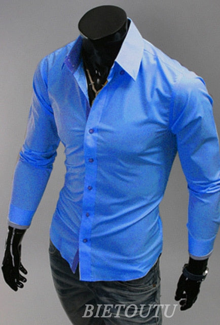 New Fashion Men's Luxury Stylish Casual Dress Shirts Long Sleeve Slim Fit Shirt Men Slim Casual Shirt