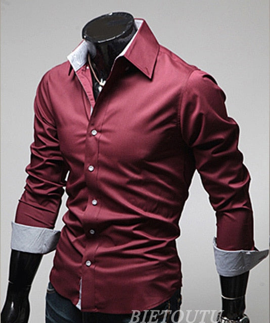 New Fashion Men's Luxury Stylish Casual Dress Shirts Long Sleeve Slim Fit Shirt Men Slim Casual Shirt