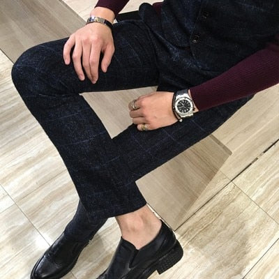 Winter Thick Suit Pants Men Slim Fit Fashion Plaid Dress Pants Plus Size Business Formal Wear Mens Trousers Party Pant 5XL-M Hot