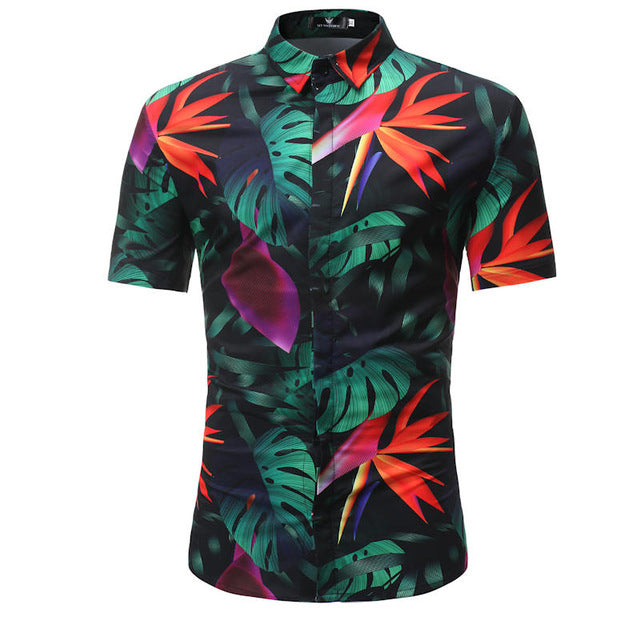 Men's Summer Palm Tree Print Beach Hawaiian Shirt