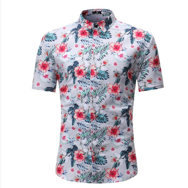 Men's Summer Palm Tree Print Beach Hawaiian Shirt
