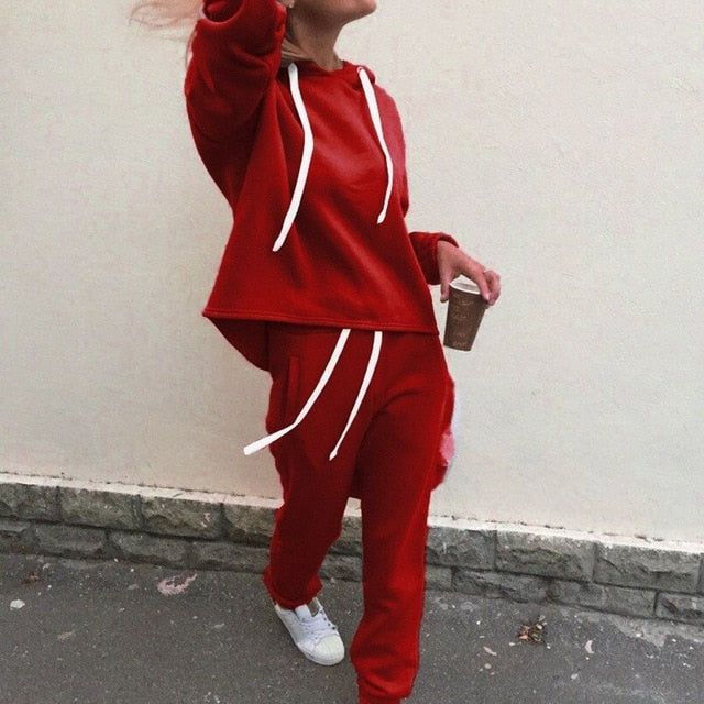 Tracksuit Long Sleeve Thicken Hooded Sweatshirts 2 Piece Set Casual Sport Suit Women Tracksuit Set