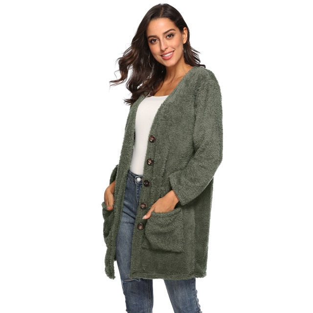 Plus Velvet Thick Fleece Sweater Women Winter Long Plash Cardigans Womens Sweater Jumper Pull Femme Outerwear Sexy Cardigans