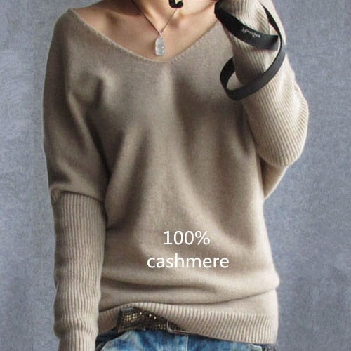 Women's Cashmere V Neck Wool Sweater