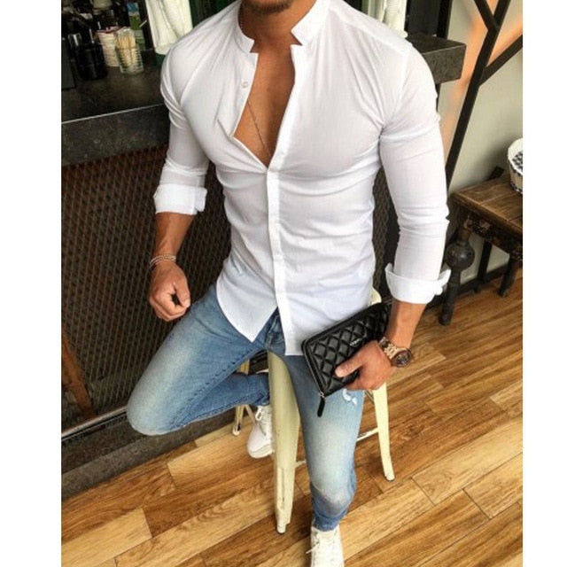 Slim V Neck Long Sleeve Solid Shirt
