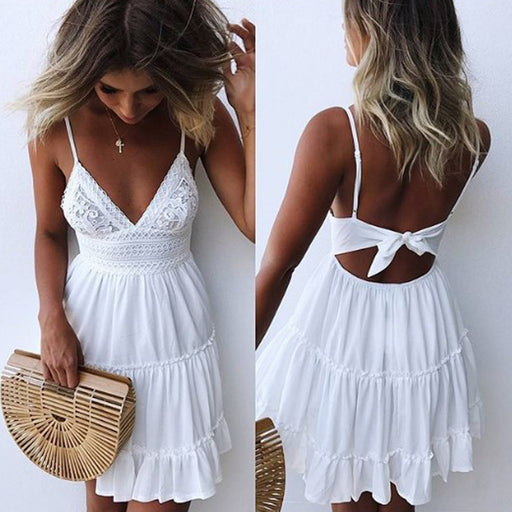 Fashion Strap White Casual Mini Sundress