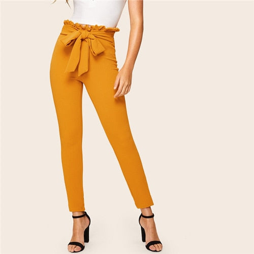 Elegant Solid High Waist Pants