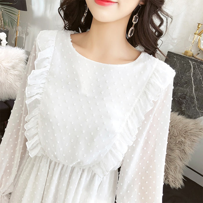 Elastic Waist Flare Vestidos A-line White Dress