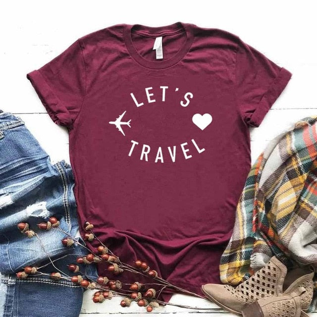 Women's "Let's Travel" Cotton T Shirt