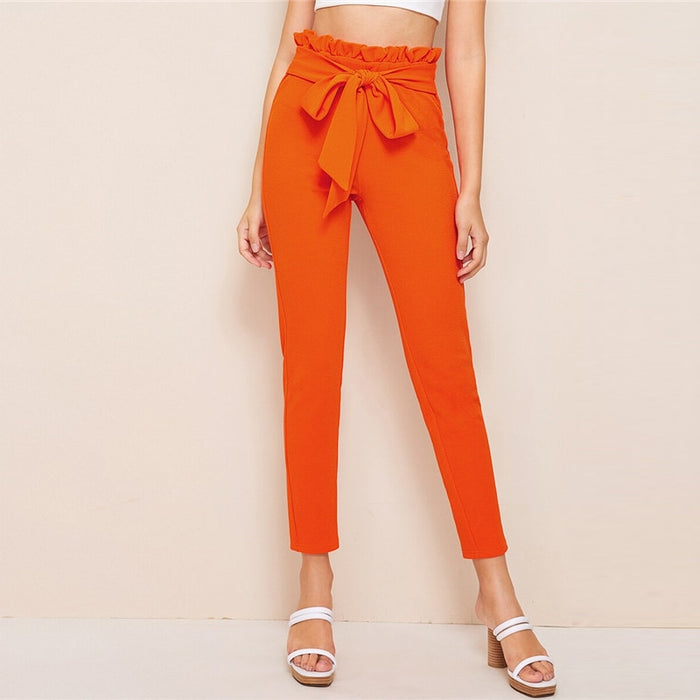 Elegant Solid High Waist Pants