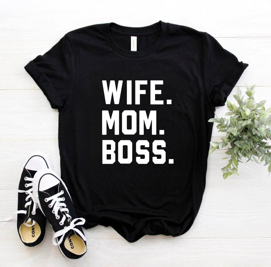 WIFE MOM BOSS Letters Print Women tshirt Cotton Casual Funny t shirt For Lady Girl Top Tee Hipster Drop Ship S-1