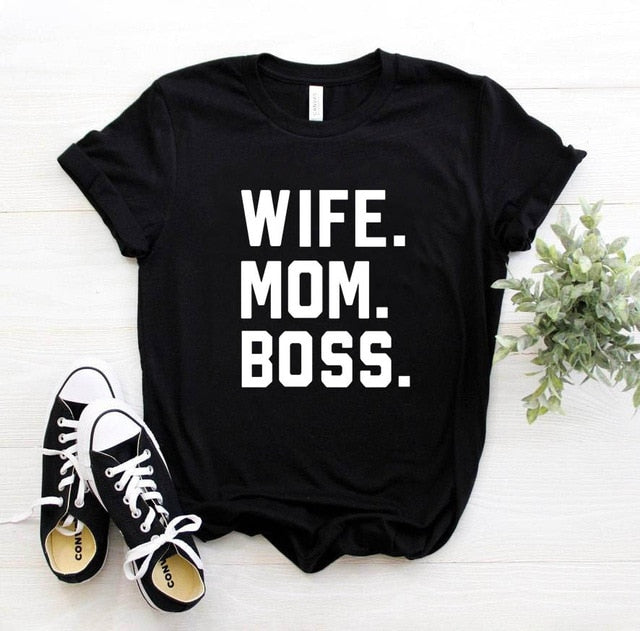 WIFE MOM BOSS Letters Print Women tshirt Cotton Casual Funny t shirt For Lady Girl Top Tee Hipster Drop Ship S-1