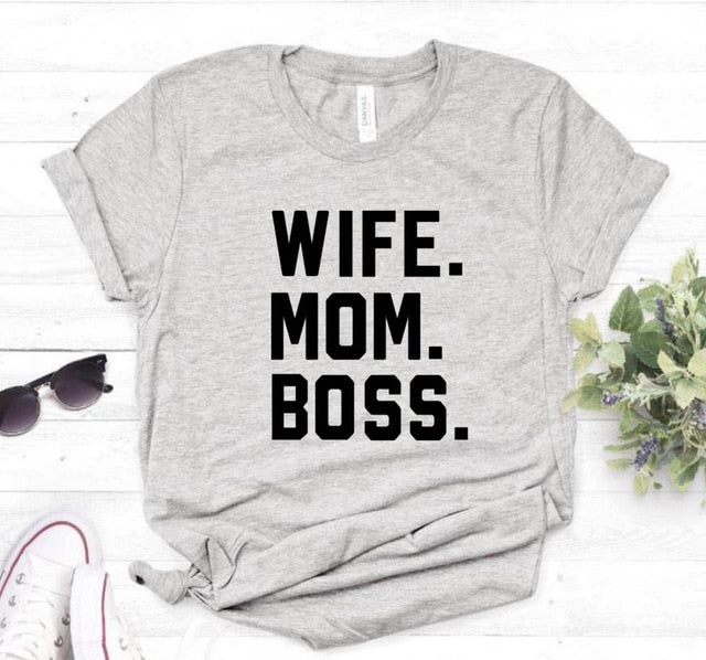 WIFE MOM BOSS Letters Print Women tshirt Cotton Casual Funny t shirt For Lady Girl Top Tee Hipster Drop Ship S-1