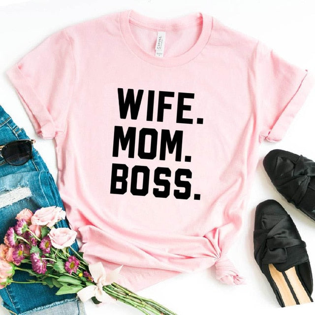 WIFE MOM BOSS Letters Print Women tshirt Cotton Casual Funny t shirt For Lady Girl Top Tee Hipster Drop Ship S-1