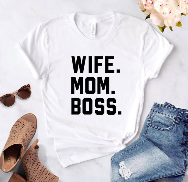 WIFE MOM BOSS Letters Print Women tshirt Cotton Casual Funny t shirt For Lady Girl Top Tee Hipster Drop Ship S-1