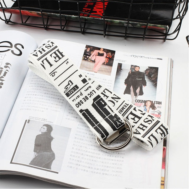 24 styles Unisex Canvas Belts Letters Printed D Ring Double Buckle Punk Waist Strap Women Men Teenager Long Wide white Belt