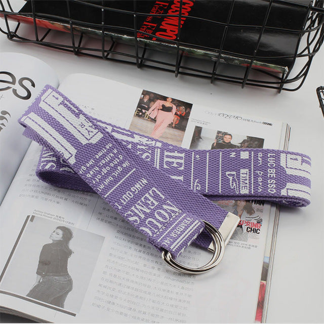 24 styles Unisex Canvas Belts Letters Printed D Ring Double Buckle Punk Waist Strap Women Men Teenager Long Wide white Belt