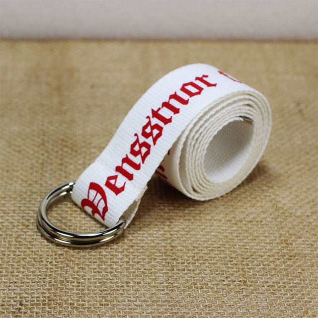 24 styles Unisex Canvas Belts Letters Printed D Ring Double Buckle Punk Waist Strap Women Men Teenager Long Wide white Belt
