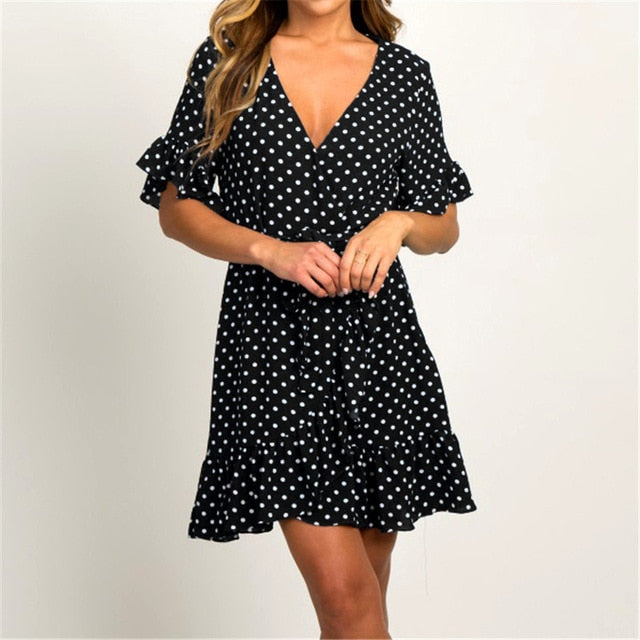 Fashion Short Sleeve V-neck A-line Dress