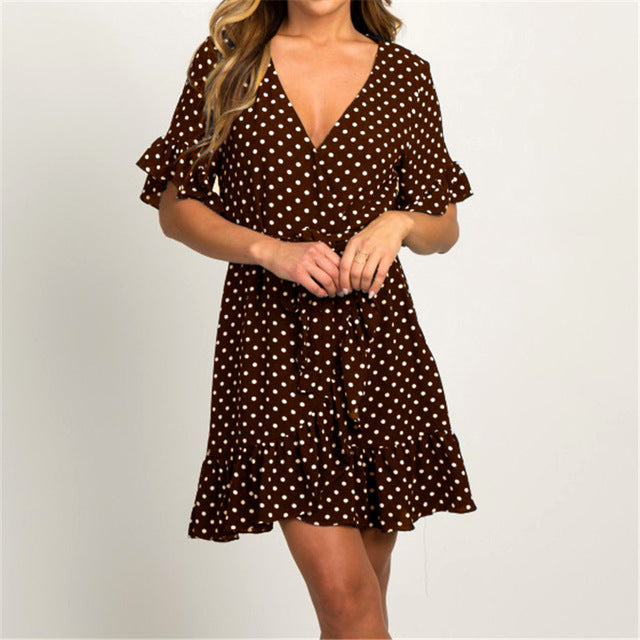 Fashion Short Sleeve V-neck A-line Dress
