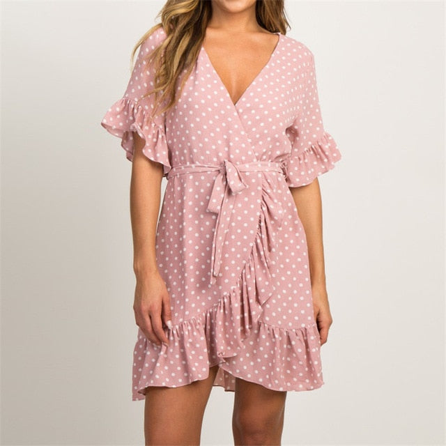 Fashion Short Sleeve V-neck A-line Dress