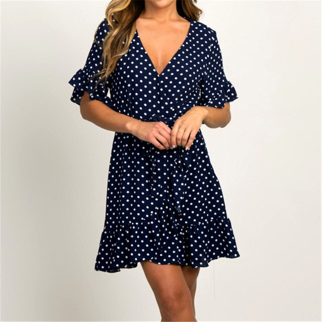 Fashion Short Sleeve V-neck A-line Dress